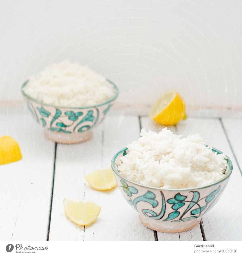 Reis Lebensmittel Getreide Ernährung Vegetarische Ernährung Asiatische Küche Schalen & Schüsseln frisch hell Zitrone Reisschale Farbfoto Gedeckte Farben