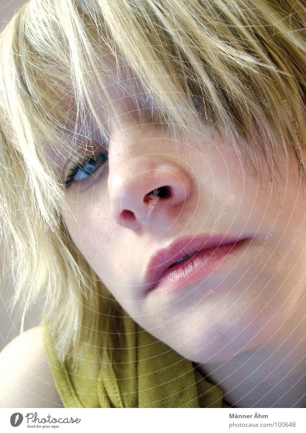 Sie. Frau blond Lippen Konzentration Freude schön Tuch Blick Haare & Frisuren Gesicht Nase Maike
