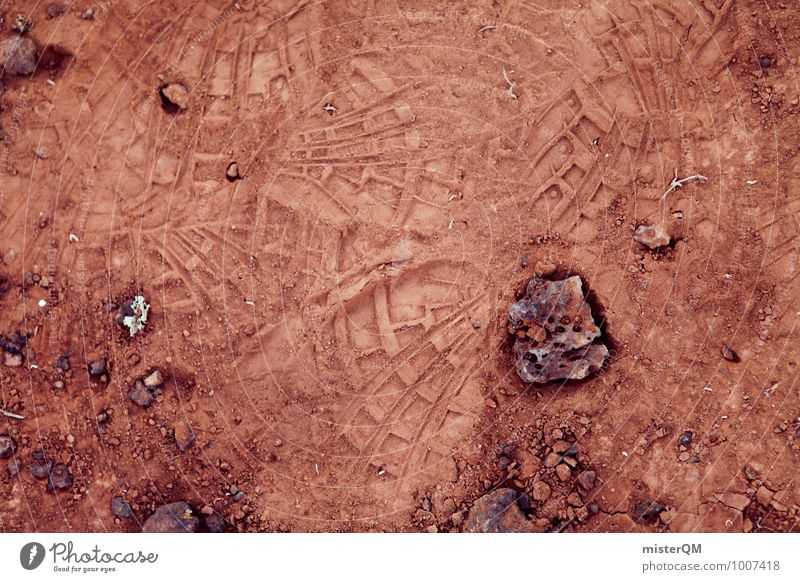Surface. Umwelt Natur Landschaft ästhetisch Bodenbelag Mars Marslandschaft Stein Sand Fußspur Mensch rot Staub dreckig Vulkankrater Planet Farbfoto