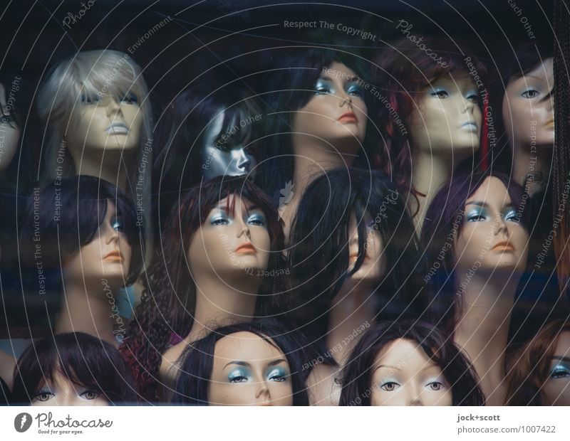 Auswahl von verrückten Haaren Stil Schaufensterpuppe feminin Kopf Gesicht Perücke Büste Sammlung gleich Mode Ordnung typisch zeitlos Vorderansicht verschönern
