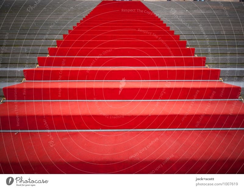 Stufenweise nach oben Kultur Treppe Roter Teppich hoch seriös rot Ehre Erfolg authentisch Stolz Symmetrie Tradition Wege & Pfade Stufenordnung