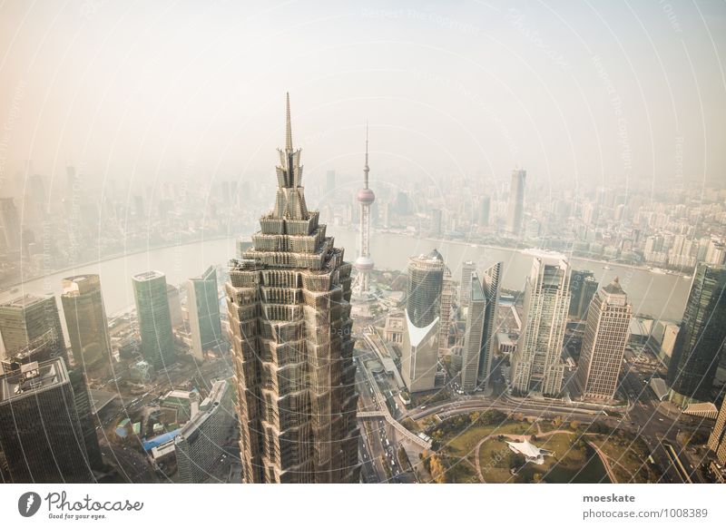 Shanghai Pu Dong China Asien Stadt Stadtzentrum Skyline bevölkert Haus Hochhaus Bankgebäude Turm gigantisch modern grau Farbfoto Gedeckte Farben Außenaufnahme