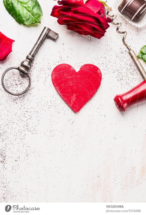 Liebes karte mit Herz,Rose, Schlüssel und Schokolade Stil Design Valentinstag Hochzeit Geburtstag Dekoration & Verzierung Zeichen retro Gefühle Leidenschaft