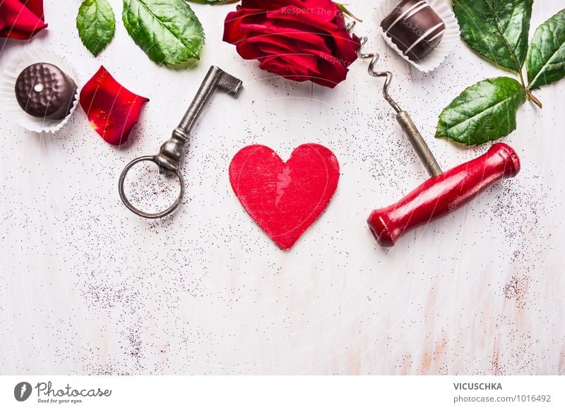 Valentinnstag mit Herz, Rose , Schokolade, Schlüssel Süßwaren Stil Design Veranstaltung Feste & Feiern Valentinstag Blumenstrauß Zeichen Liebe