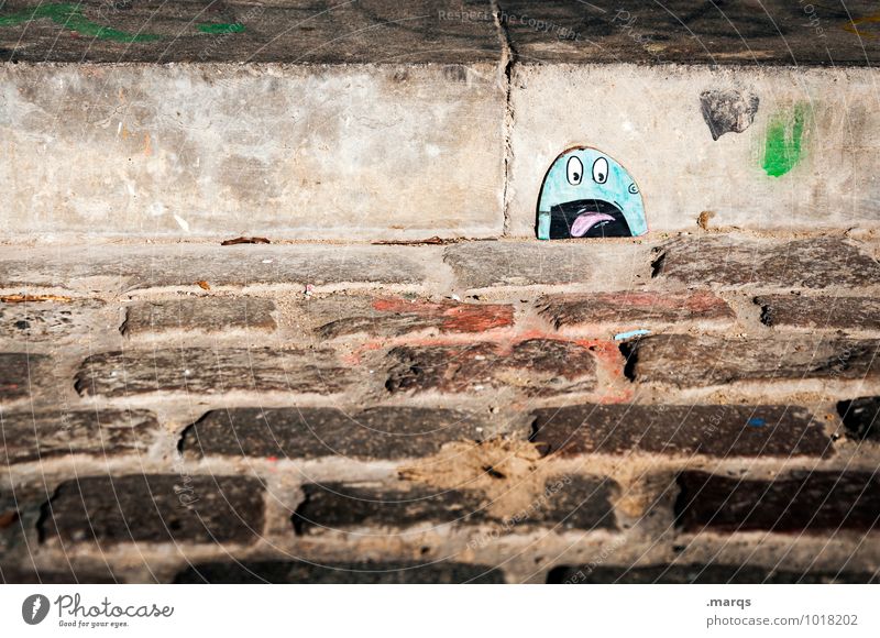 Der Schrei Lifestyle Stil Treppe Pflastersteine Boden Graffiti schreien außergewöhnlich lustig Angst Entsetzen skurril Gesichtsausdruck Comicfigur Farbfoto