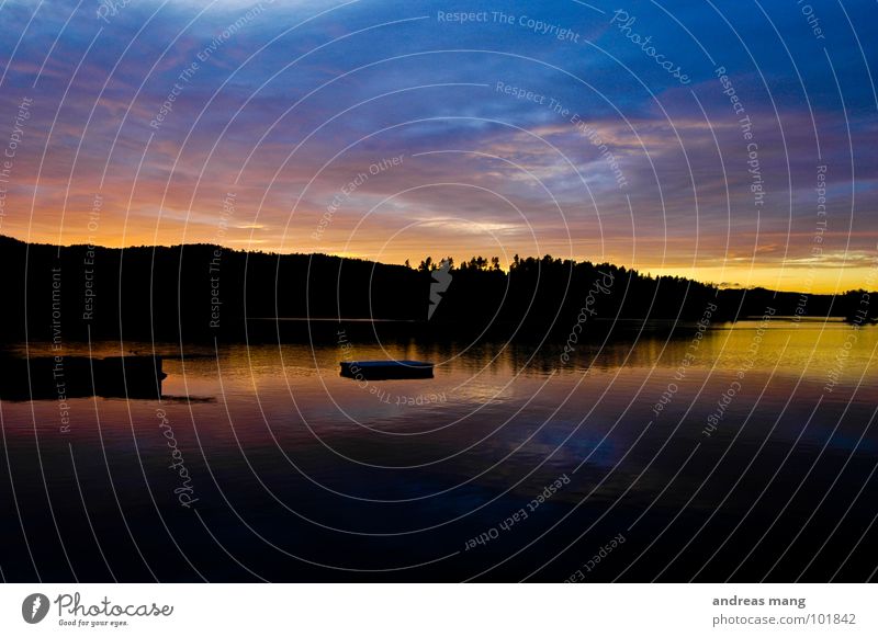 Sunset Freizeit & Hobby Norwegen See nass Flüssigkeit Abenddämmerung Dämmerung Sonnenuntergang Wald Baum Natur Wasser water sea blau blue badeinsel Küste