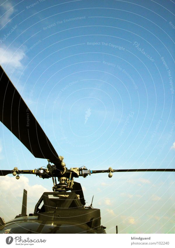 Rotationsprinzip Hoch Hubschrauber graphisch rotieren beweglich Krieg aufklären Wolken zyan Flugzeug Luftverkehr Elektrisches Gerät Technik & Technologie