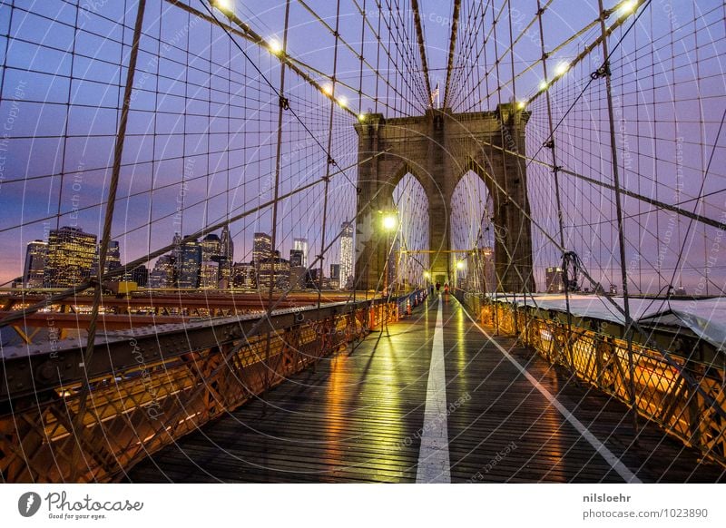 brooklyn bridge lights Ferien & Urlaub & Reisen Ausflug Städtereise New York City Stadt Brücke Gebäude Architektur Wege & Pfade leuchten gold violett orange