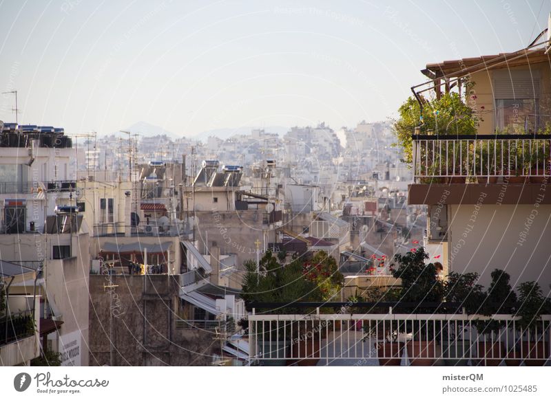 Über den Dächern von Athen III Stadt Hauptstadt Skyline bevölkert überbevölkert ästhetisch Dach Balkon Balkonpflanze Griechenland hässlich viele Unendlichkeit