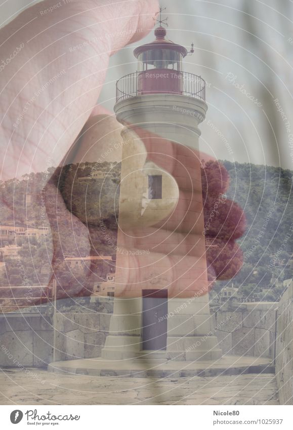 Heart. Hand.Lighthouse Leuchtturm Vertrauen Sicherheit Schutz Herz Stein Hoffnung Doppelbelichtung Mallorca Port Andratx Hafen Farbfoto Außenaufnahme Experiment