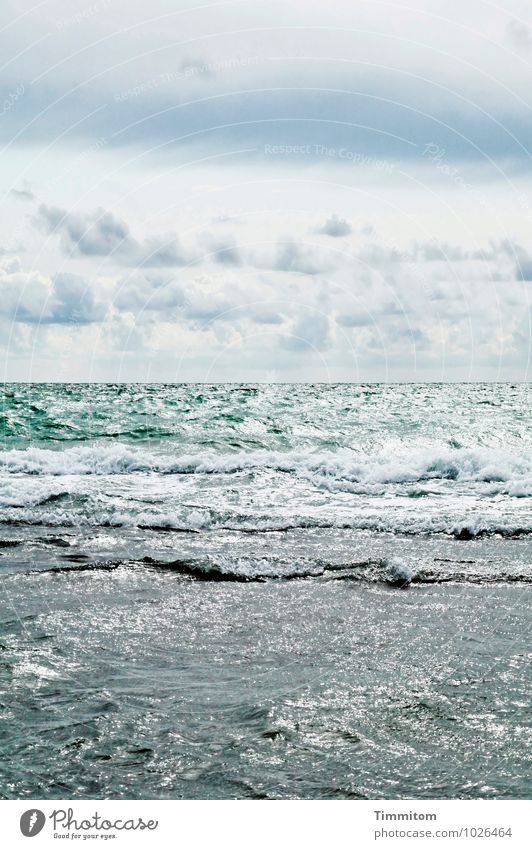 WuW. Umwelt Natur Urelemente Wasser Himmel Wolken Schönes Wetter Wellen Dänemark ästhetisch natürlich blau grau grün Gefühle Horizont Gischt Nordsee Farbfoto