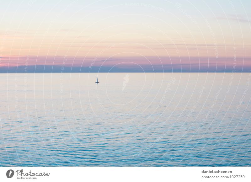 neulich auf meiner Yacht Wasser Himmel Wolkenloser Himmel Sonnenaufgang Sonnenuntergang Klima Schönes Wetter Meer blau rosa Horizont ruhig mehrfarbig
