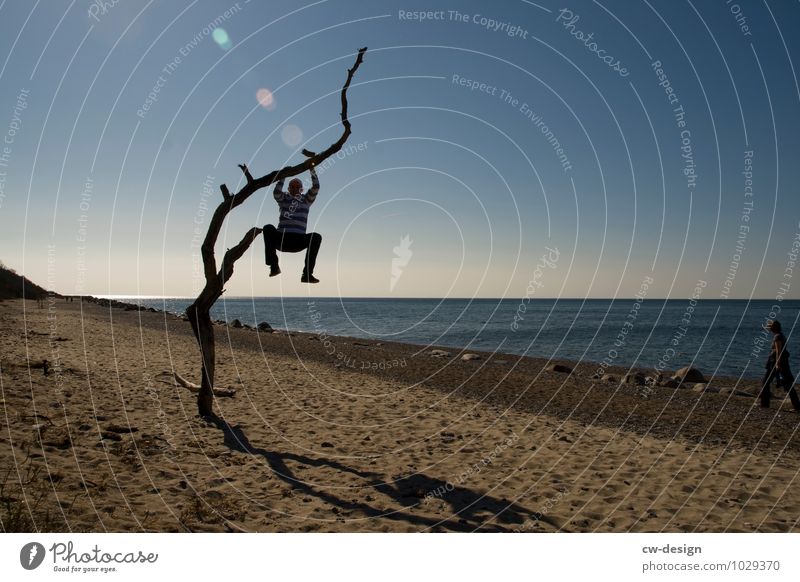 Jugendlicher hängt an einem kahlen Baum am Strand jugendlicher Jugendlichkeit jugendlicher Leichtsinn Jugendkultur Jugendbewegung jugendzeit Stranddüne