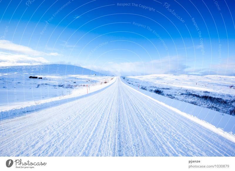Autobahn Ferien & Urlaub & Reisen Abenteuer Ferne Freiheit Winter Schnee Winterurlaub Natur Landschaft Himmel Wolkenloser Himmel Sonne Sonnenlicht