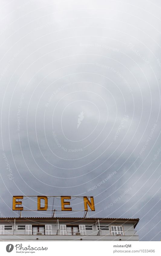 E.D.E.N. Wetter schlechtes Wetter ästhetisch Mount Eden Hotel Werbung Werbeschild Himmel (Jenseits) graue Wolken bedeckt Farbfoto Gedeckte Farben Außenaufnahme