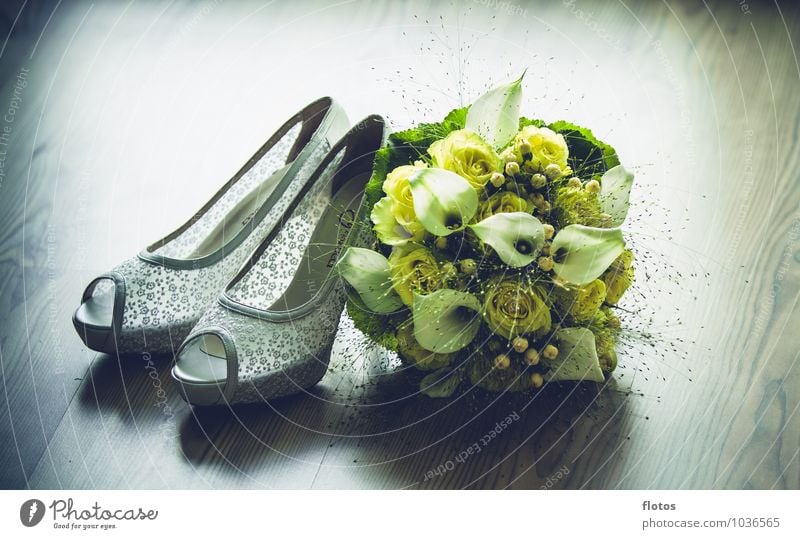 Gleich gehts los ! Pflanze Blume Blüte Bekleidung Schuhe Damenschuhe elegant braun gelb grün weiß Glück Vorfreude Romantik Hochzeit Farbfoto Innenaufnahme