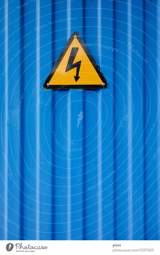 Flash Stahl Zeichen Schilder & Markierungen Hinweisschild Warnschild Linie blau gelb schwarz Warnhinweis Elektrizität Dreieck Blitze Symbole & Metaphern Blech