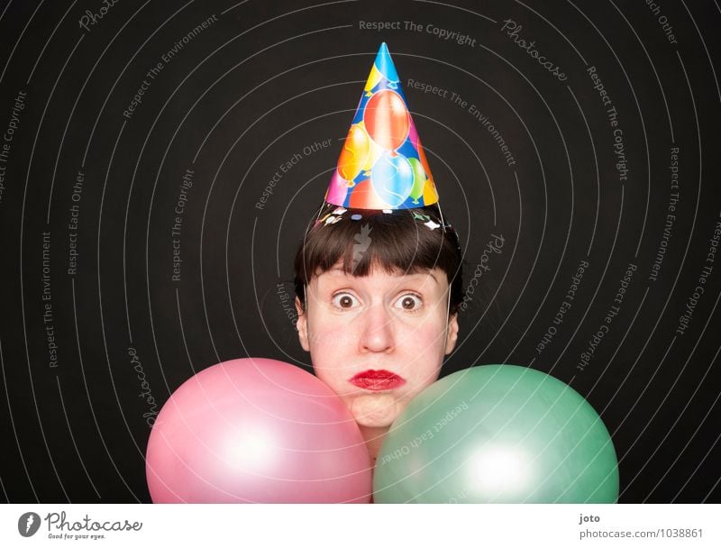 aufgeblasen Freude Nachtleben Party Feste & Feiern Karneval Silvester u. Neujahr Geburtstag Mensch Pony Luftballon lustig Neugier verrückt rosa Stimmung