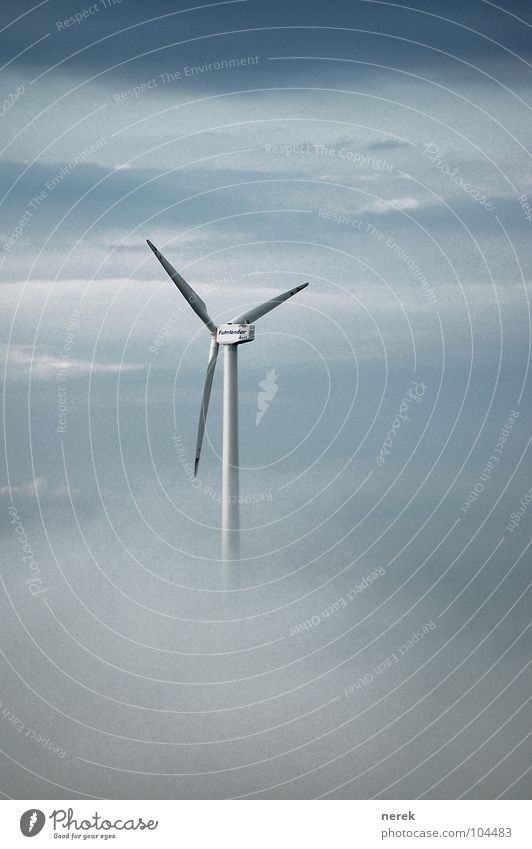 Neue Energien über den Wolken Windkraftanlage Zukunft Umweltschutz ruhig Sturm Nebel Luft Energiesparer Industrie Moral Elektrisches Gerät Technik & Technologie