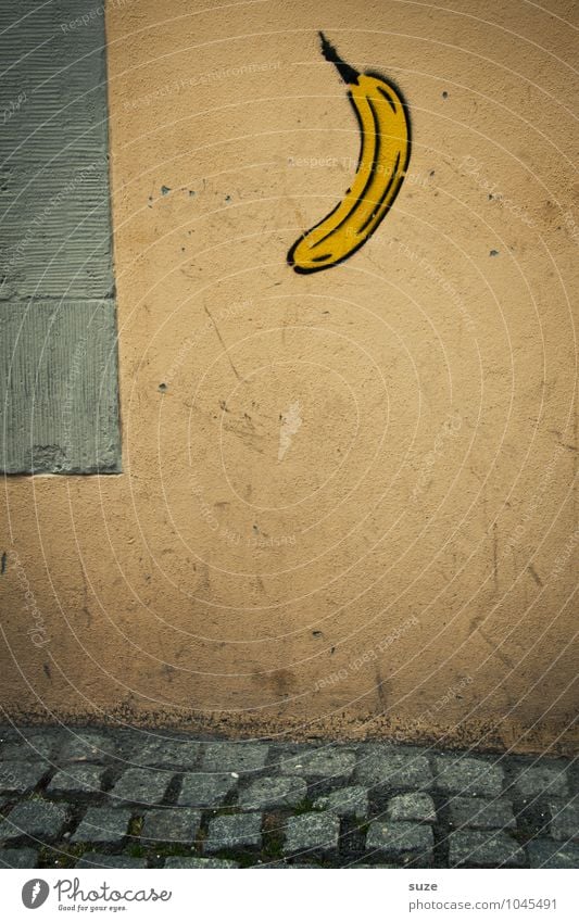 Affengeil Frucht Kunst Kultur Mauer Wand Zeichen Graffiti dreckig klein lustig trist trocken Stadt Idee Kreativität Banane affengeil Bild Bürgersteig Fußweg