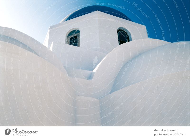 Griechenland abstrakt 2 weiß blau Santorin Kreis Quadrat Strukturen & Formen rund zyan Haus Dach Fassade Hintergrundbild kalt Licht Fenster Putz Physik
