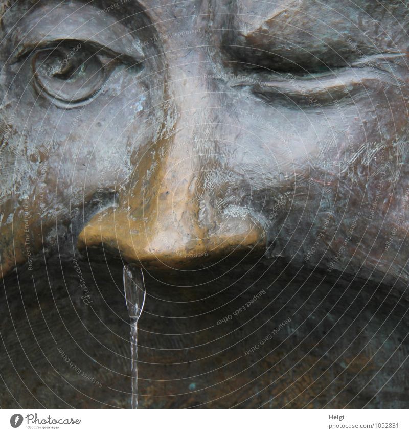 AST7 | Schnüpfchen... Wasser Statue Gesichtsausschnitt Auge Nase Metall laufen außergewöhnlich einzigartig nass braun grau Kreativität Kunst Erkältung Farbfoto