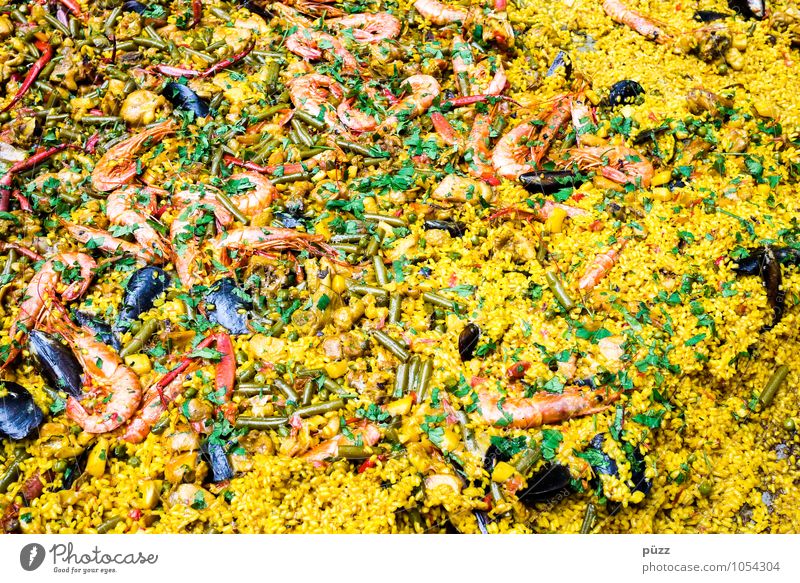 Paella Lebensmittel Fleisch Fisch Meeresfrüchte Ernährung Essen Festessen Pfanne Gesunde Ernährung Ferien & Urlaub & Reisen Feste & Feiern genießen Duft lecker