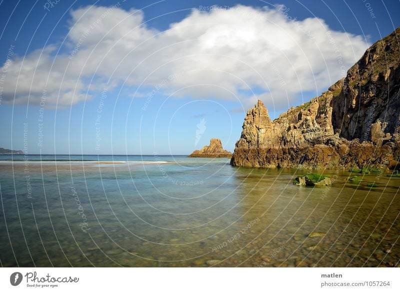 mein Desktophintergrund Natur Landschaft Wasser Himmel Wolken Horizont Sonnenlicht Sommer Klima Wetter Schönes Wetter Felsen Küste Strand Riff Meer blau braun