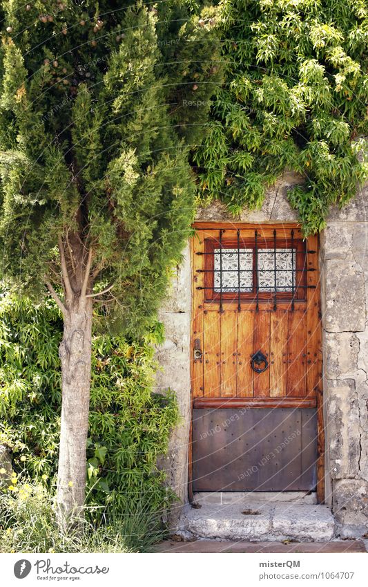 Gartentür. Natur Abenteuer Eingang Eingangstür Eingangstor Grundstück Besitz Tür Spanien Mallorca grün Baum Farbfoto Gedeckte Farben Außenaufnahme Menschenleer