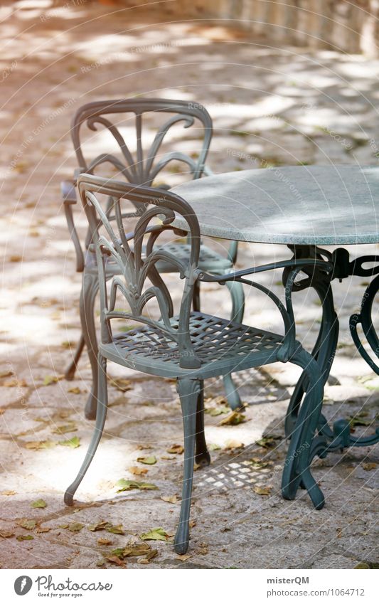 Sitzecke. Kunst ästhetisch Zufriedenheit Tisch Tischplatte Stuhl Sitzgelegenheit mediterran gemütlich gehen Garten verträumt Farbfoto Gedeckte Farben
