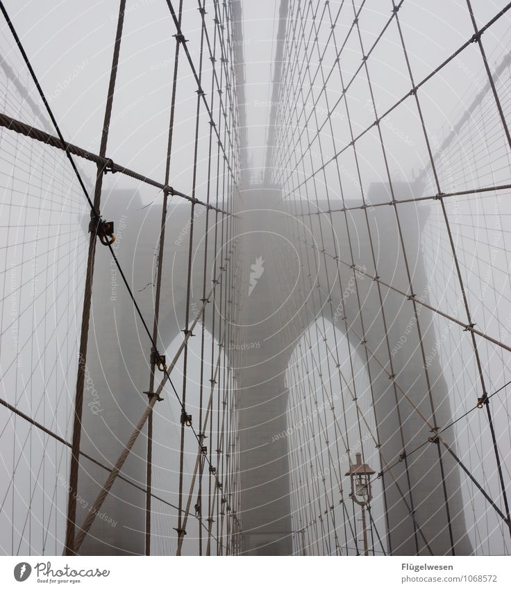 New York Brooklyn Brooklyn Bridge Brücke Amerika Nebel USA Stars and Stripes New York City Skyline Sehenswürdigkeit