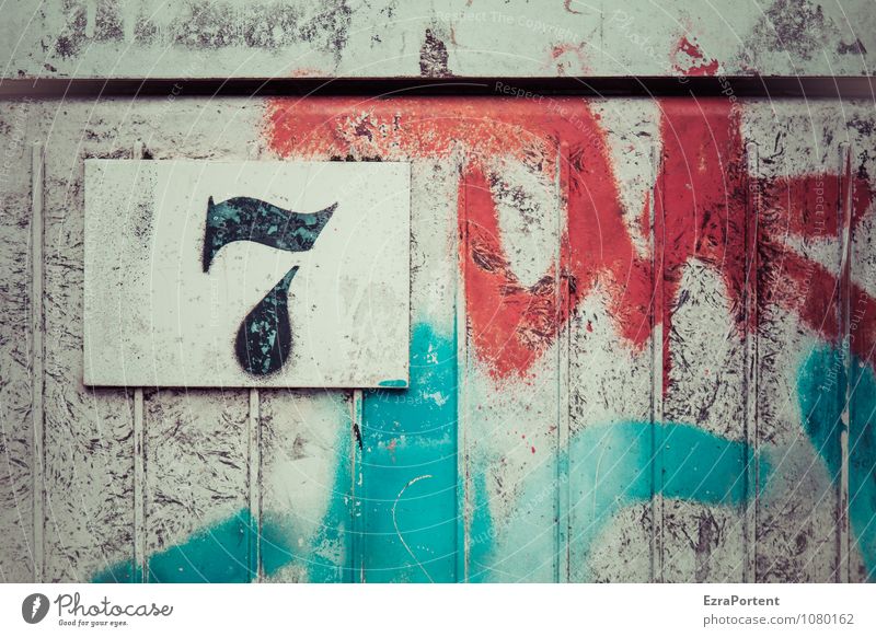 sieben Metall Zeichen Ziffern & Zahlen Graffiti Linie Streifen dreckig trashig blau grau rot 7 Grafik u. Illustration Grafische Darstellung graphisch Design