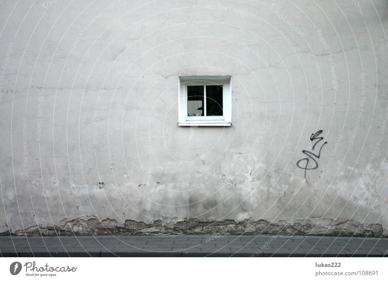 Wall with window Vilnius Detailaufnahme historisch old white grey pale sidewalk pavement reflection nice cement texture old town stucco decay weathered rough