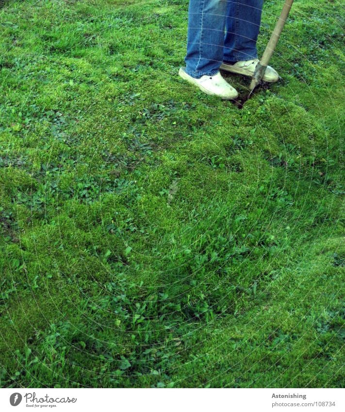 Graben nach Australien Arbeit & Erwerbstätigkeit Schaufel Mann Erwachsene Beine Fuß Umwelt Natur Landschaft Sommer Schönes Wetter Pflanze Gras Garten Wiese Hose