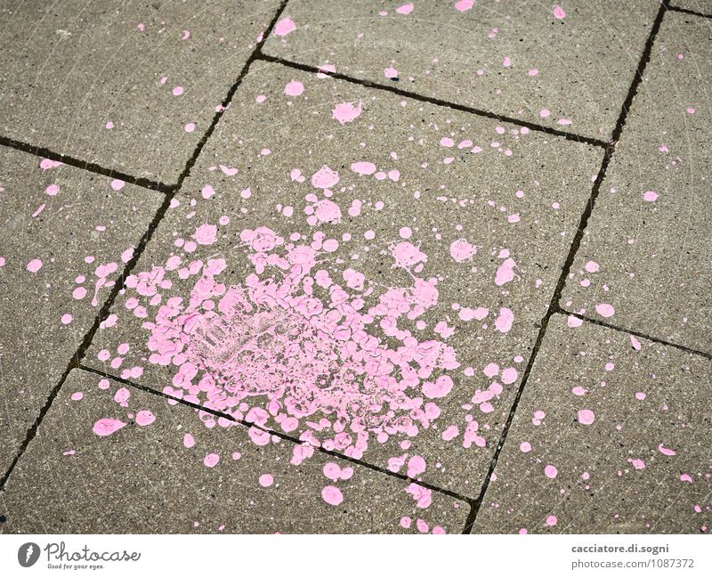 Hohe Punktzahl Verkehrswege Straße Wege & Pfade Farben und Lacke Beton Linie Punktmuster dreckig grau rosa bizarr Missgeschick Umweltverschmutzung Fleck Fußweg