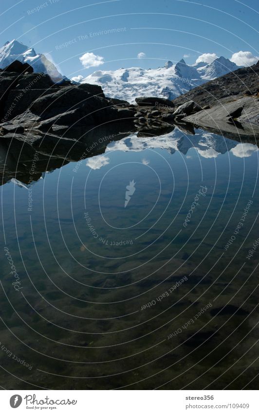 Ober-flächlich See Gebirgssee alpin Reflexion & Spiegelung Wolken Gletscher Schweiz Engadin Berge u. Gebirge Blauer Himmel Wasser Schnee Alpen Reflektion