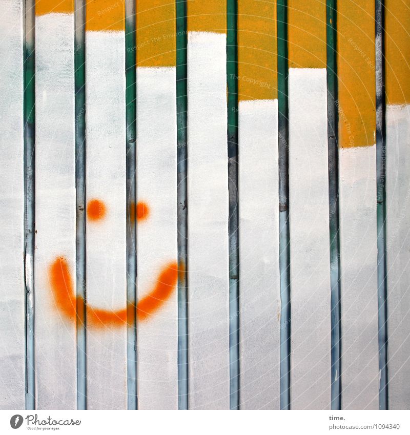 HMV | Stimmungsaufheller Gesicht 1 Mensch Fassade Zaun Zaunlücke Graffiti Lächeln Freude Fröhlichkeit Lebensfreude Frühlingsgefühle Vorfreude Optimismus