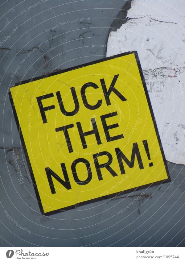 FUCK THE NORM! Schriftzeichen Schilder & Markierungen Hinweisschild Warnschild Kommunizieren dreckig gelb grau weiß Gefühle Stimmung Willensstärke