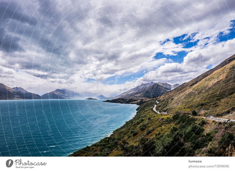 paradise, nz Umwelt Natur Landschaft Wasser Wolken Sommer schlechtes Wetter Unwetter Sturm Hügel See Lake Wakatipu entdecken blau türkis weiß