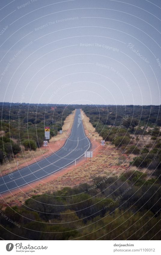 Nach der Kurve immer geradeaus..Straße im Outback Northern Territory. Australien die endlos schnurgerade verläuft. Freude ruhig Ausflug Landschaft