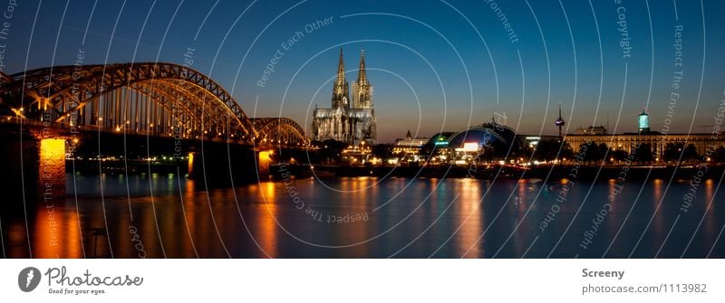 Postkarte aus Köln #3 Wasser Himmel Wolkenloser Himmel Sonnenaufgang Sonnenuntergang Sommer Fluss Rhein Stadt Stadtzentrum Altstadt Skyline Kirche Dom Brücke