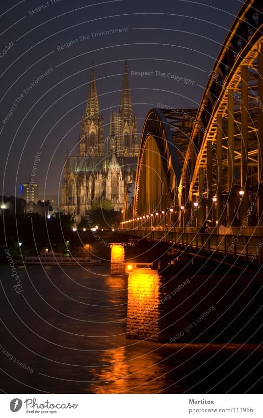 Postkarte "Köln" Kölner Dom Hohenzollernbrücke Nacht Brücke Rhein Kathedrale