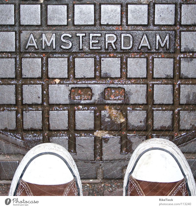 Eine Stadt die man lieben muss!!! Chucks Amsterdam Gully Schuhe nass Quadrat Detailaufnahme Regen kariert