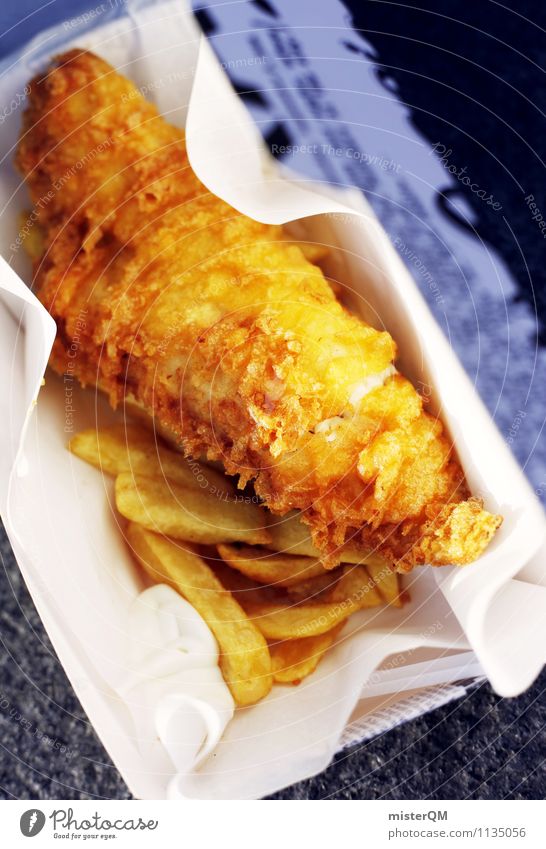 Fish'n'Chips. Kunst ästhetisch London Fish und Chips Foodfotografie Lebensmittel ungesund Kalorienreich Fisch Pommes frites lecker Appetit & Hunger Farbfoto