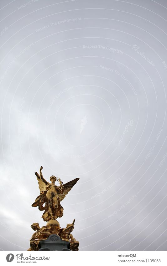 Grau-Gold. Kunst ästhetisch Statue gold schlechtes Wetter Wolken London Großbritannien Erfolg Farbfoto Gedeckte Farben Außenaufnahme Detailaufnahme abstrakt
