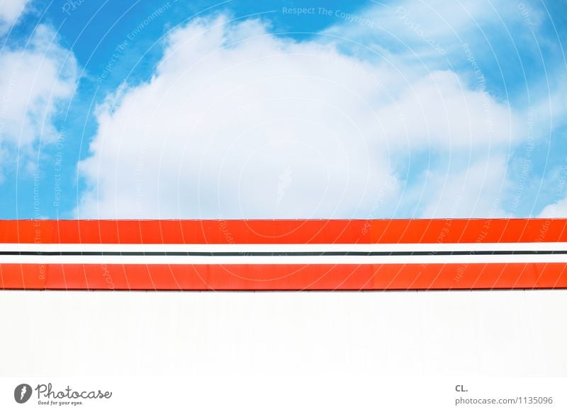 la la la la laaaaaaa Umwelt Natur Himmel Wolken Sommer Klima Wetter Schönes Wetter Gebäude Mauer Wand Streifen blau orange rot weiß Farbfoto Außenaufnahme