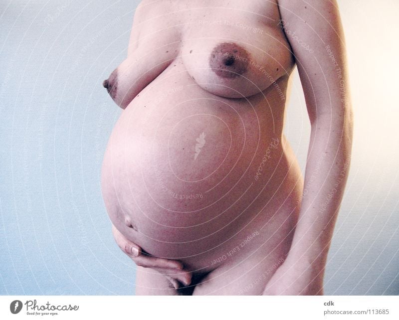 schwanger III Frau nackt feminin Babybauch Hand Körperhaltung Seite mehrere Entwicklung Zeit Wachstum entstehen Zusammensein Embryo Mutter rund sichtbar schön