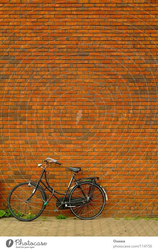 Fahrrad ohne PC Cut Wand Mauer Haus Gebäude Fuge Raster Strukturen & Formen Backstein Bürgersteig Damenfahrrad Niederlande Amsterdam Stein anlehnen parken