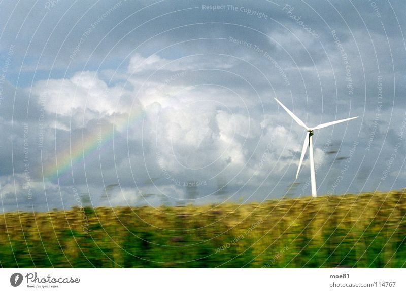 Rapsfahrt Landwirtschaft Regenbogen Wolken ökologisch Elektrizität Sommer Ostsee Energiewirtschaft Windkraftanlage