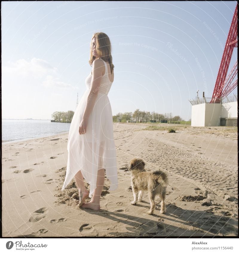 bin eben mit dem Hund raus... Ausflug Abenteuer Freiheit Sommerurlaub Sonnenbad Strand Junge Frau Jugendliche Körper 30-45 Jahre Erwachsene Landschaft Sand
